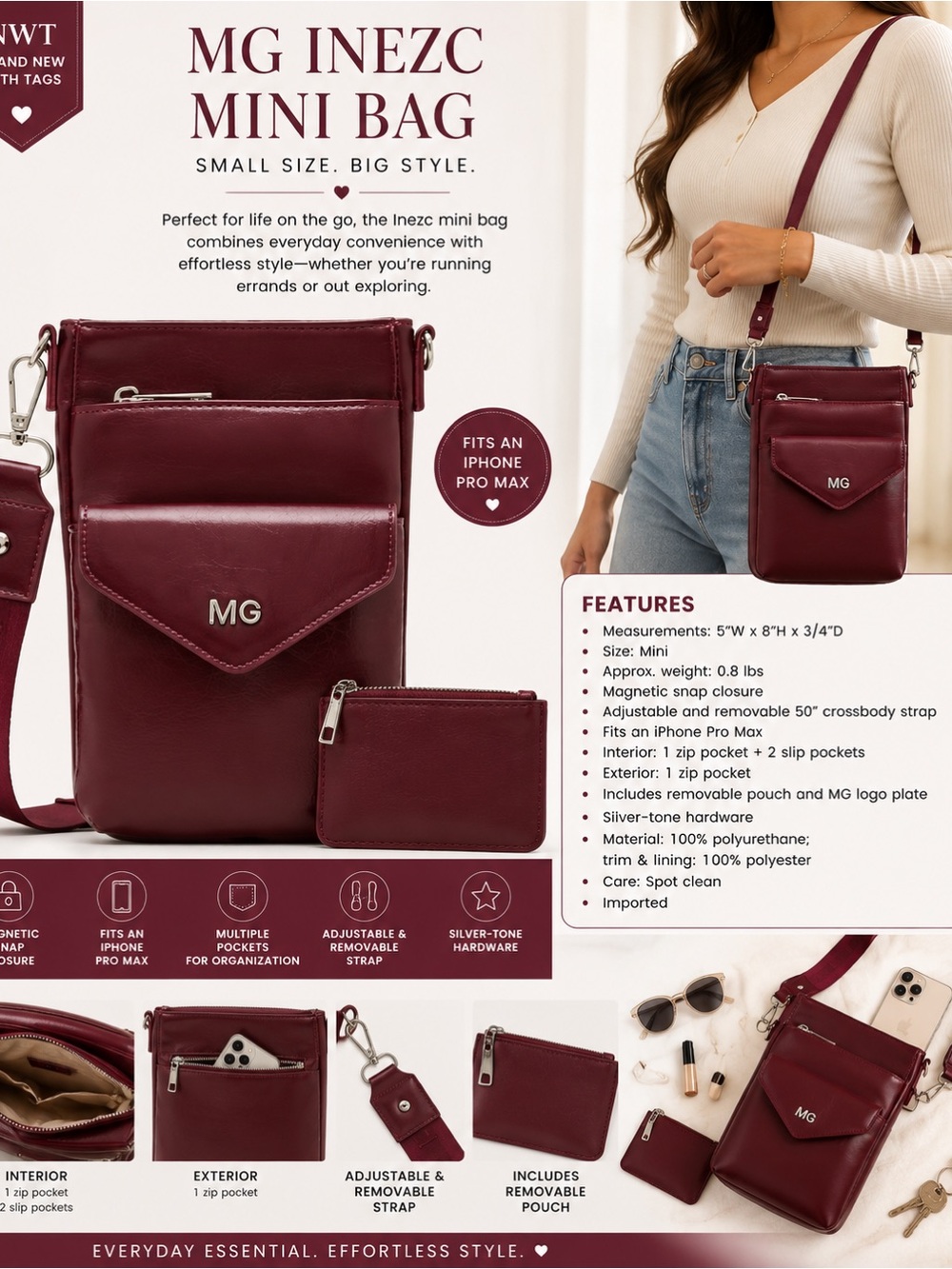 Madden Girl Deep Maroon Crossbody Bag NEW BOX32BAGS